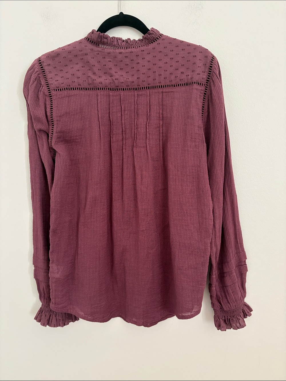 Faherty Mauve Ruffled Pintuck Button-Front Blouse - Picture 7 of 7